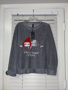 OVS Gray Long-Sleeve Holiday Sweatshirt with Red Accent